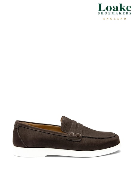 Loake Grain Nubuck Saddle Apron Front Brown Loafers (W30625) | £149