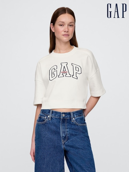Gap White VintageSoft Cropped Elbow-Sleeve Sweatshirt (W30654) | £30