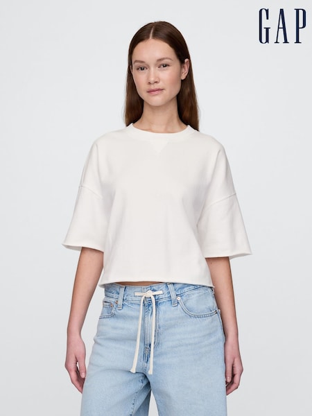 Gap White French Terry Cropped Rolled Hem Sweatshirt (W30663) | £30