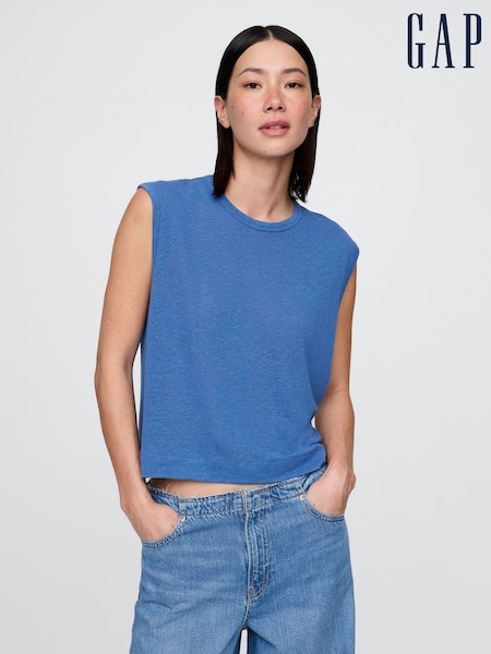 Gap Blue Linen-Blend Crew Neck Shell T-Shirt (W30670) | £20