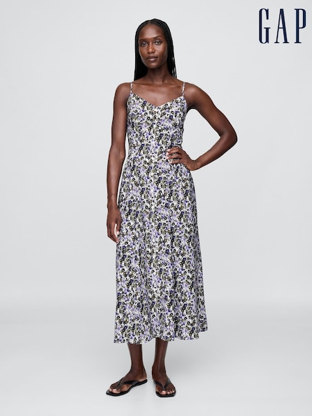 Gap Purple Floral V-Neck Midi Dress (W30671) | £75
