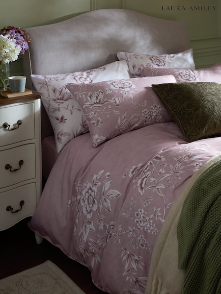 Laura Ashley Set of 2 Dark Blush Rowsham Garden 220 Thread Count Pillowcases (W30681) | £25
