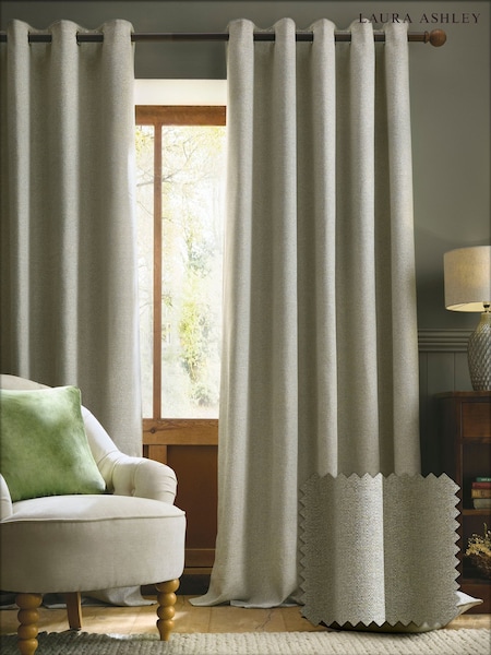 Laura Ashley Grey Sage Milbourne Herringbone Eyelet Curtains (W30683) | £80 - £190