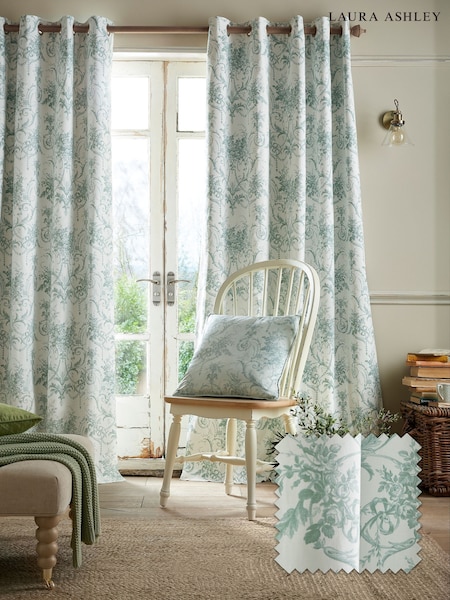 Laura Ashley Dark Sage Tuileries Blackout Eyelet Curtains (W30686) | £75 - £170