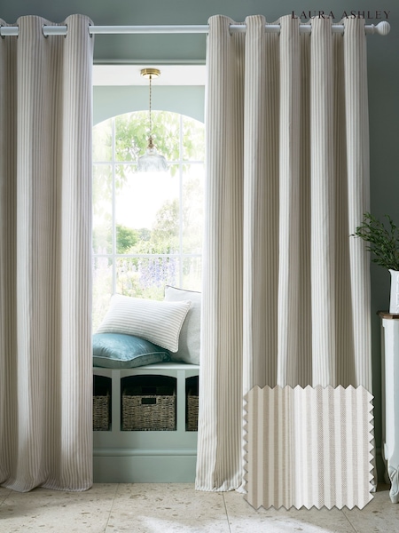 Laura Ashley Natural Cornish Chenille Stripe Eyelet Curtains (W30698) | £70 - £170