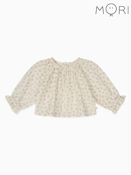 MORI Green Floral 100% Cotton Muslin Blouse Top (W30712) | £32 - £34
