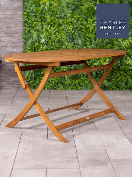 Charles Bentley Natural Wood Oval Folding Garden Table 6 Chairs (W30737) | £390