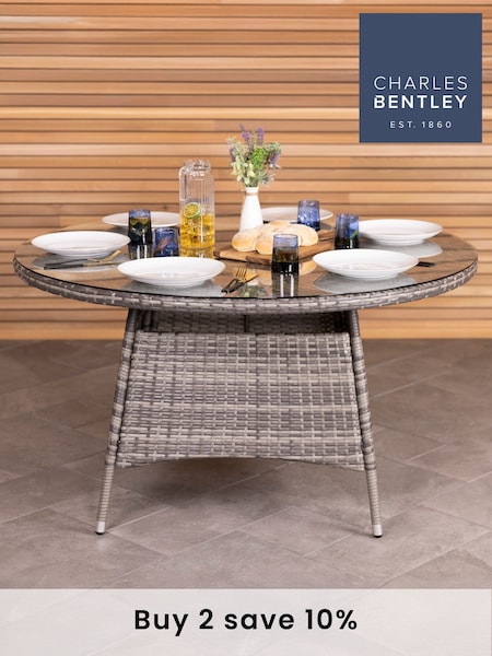 Charles Bentley Grey Rattan 6 Seater Garden Dining Table (W30740) | £260