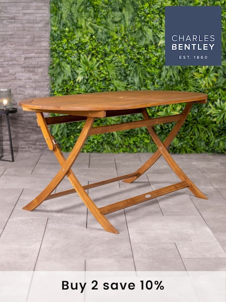 Charles Bentley Natural Wood Acacia Oval Folding Garden Dining Table (W30742) | £170