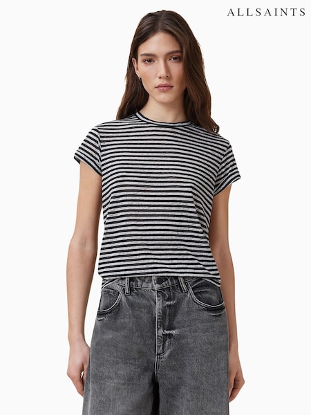 AllSaints White Anna Stripe T-Shirt (W30761) | £55