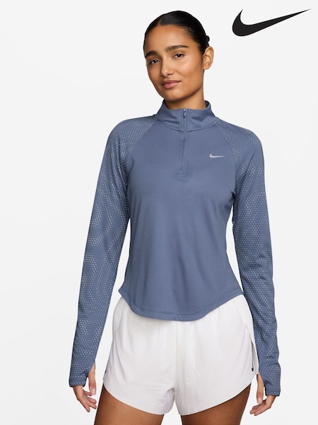 Nike World Indigo Blue Tempo Reflective DriFIT 1/2 Zip Running Sweatshirt (W30767) | £50