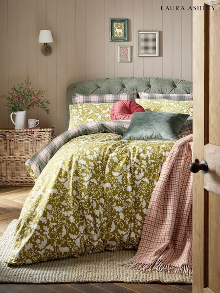 Laura Ashley Olive Green Litten Duvet Cover and Pillowcase Set (W30797) | £45 - £80