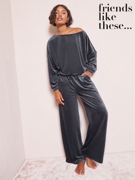 Friends Like These Grey Velour Batwing Pyjama Set (W30860) | £42