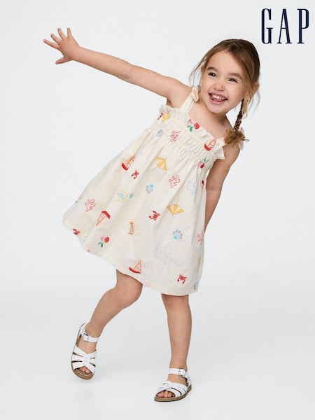 Gap Cream Print Sleeveless Smocked Bow-Strap Dress (6mths-5yrs) (W30865) | £30