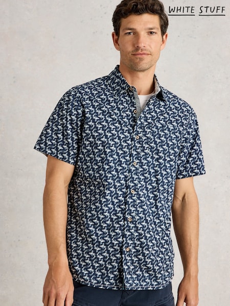 White Stuff Blue Finsbury Koi Printed 100% Organic Cotton Shirt (W30895) | £45