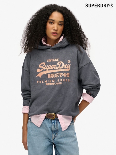 Superdry Grey Relaxed Vintage Logo Metallic Hoodie (W30988) | £50
