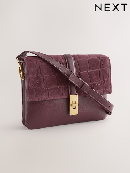 Burgundy Red Leather Croc Effect Cross-Body Bag (W31052) | £42