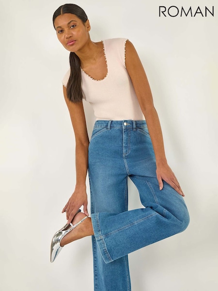 Roman Pink Faux Pearl Trim Top (W31085) | £40