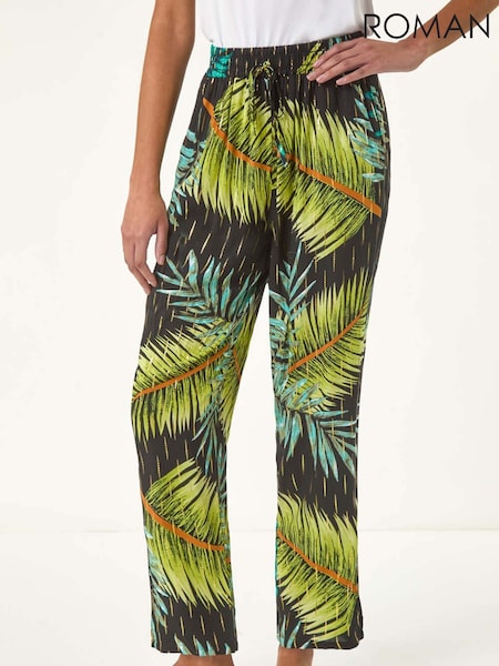 Roman Green Shimmer Palm Print Harem Trousers (W31090) | £32