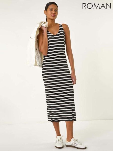 Roman Black Stripe Knitted Midi Dress (W31108) | £45
