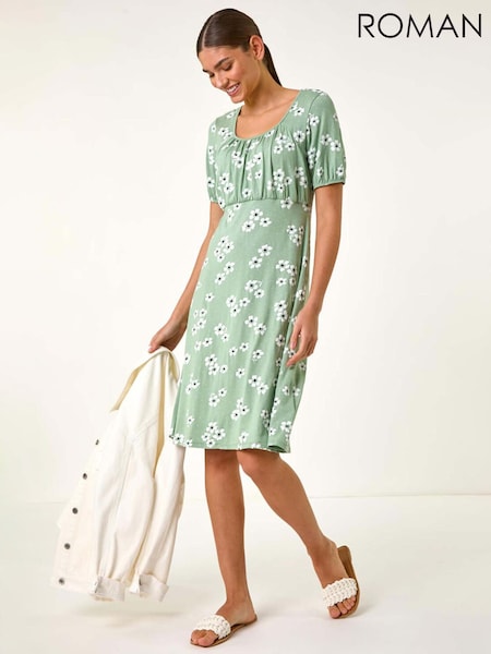 Roman Green Floral Print Stretch Jersey Dress (W31118) | £42