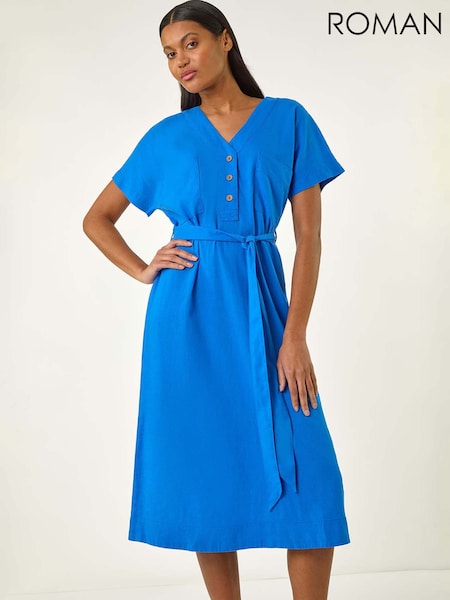 Roman Blue Button Mix Midi Dress (W31120) | £50