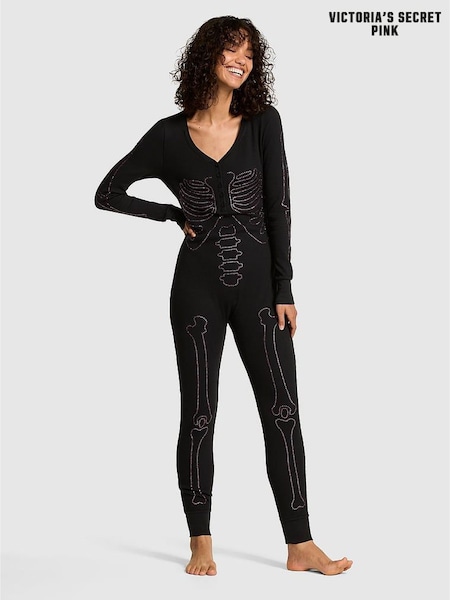 Victoria's Secret PINK Black Skeleton Halloween Onesie (W31361) | £60