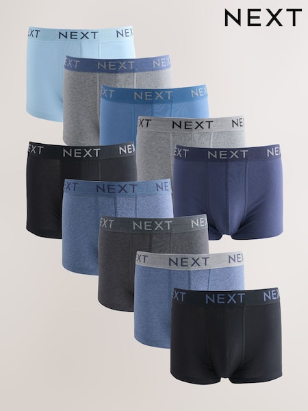 Blue/Grey Marl 10 pack Cotton Rich Blend Hipsters Boxers (W31380) | £48