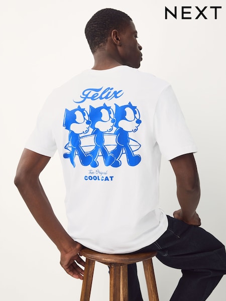 White/Blue Felix the Cat Licence 100% Cotton T-Shirt (W31400) | £22