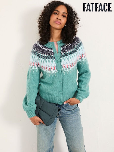 FatFace Mint Green Apres Knitted Fairisle Cardigan (W31401) | £56