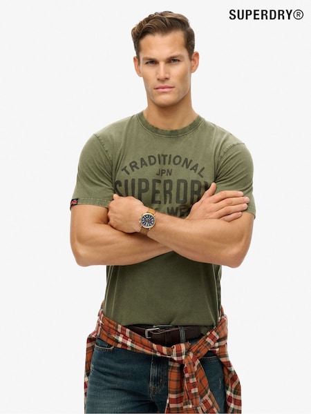 Superdry Green Machined Goods Workwear 100% Cotton T-Shirt (W31456) | £30