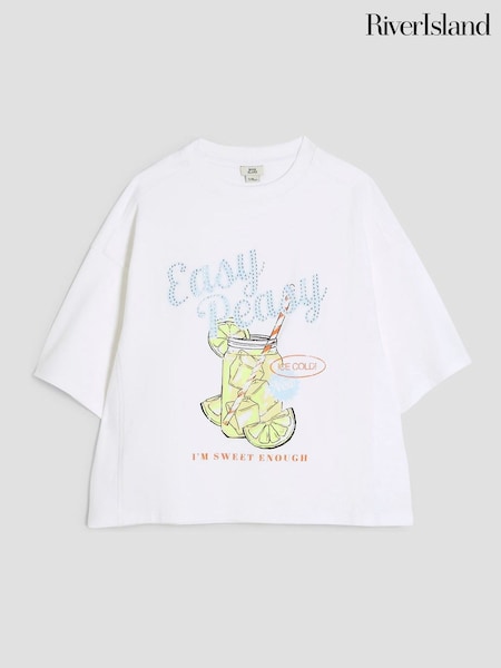 River Island White Girls Easy Peasy 100% Cotton T-Shirt (W31473) | £14