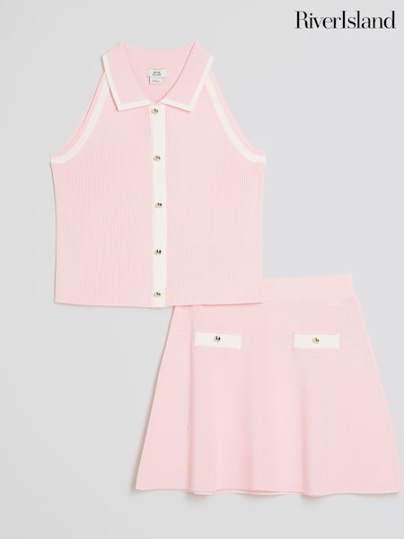 River Island Pink Girls Button Top & Skirt set (W31474) | £30
