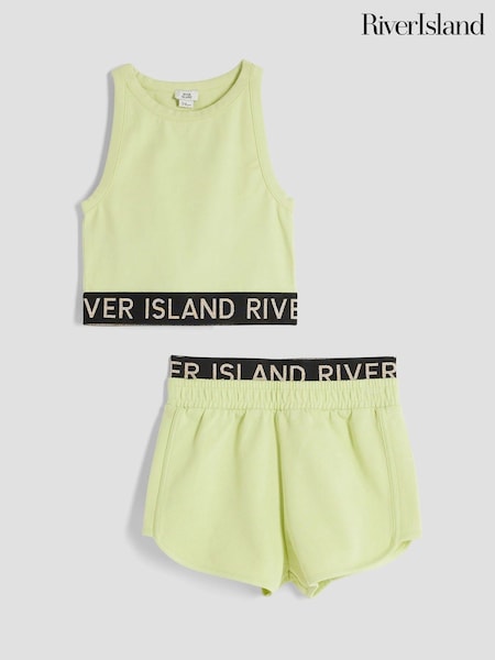 River Island Green Girls Glitter Tank Top Set (W31475) | £20