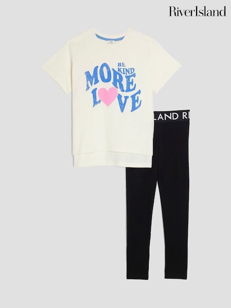 River Island Cream Girls More Love Leggings Set (W31476) | £22