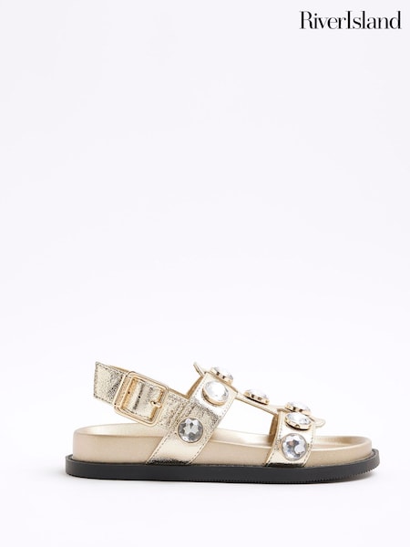 River Island Gold Girls Gem Sandals (W31479) | £29