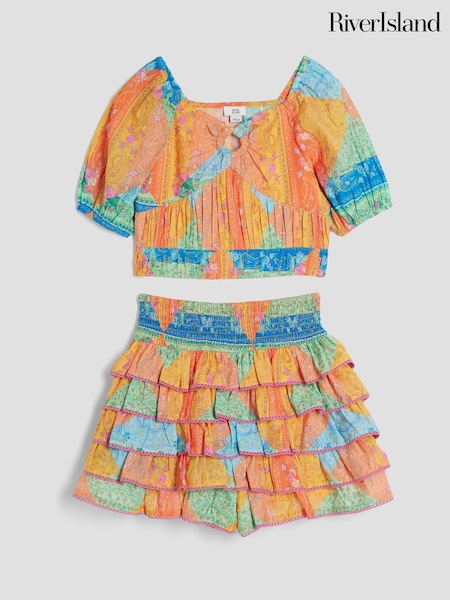 River Island Orange Girls Bandana Rara Skort Set (W31480) | £26