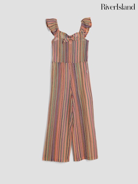 River Island Orange Girls Stripe Crochet Jumpsuit (W31490) | £27