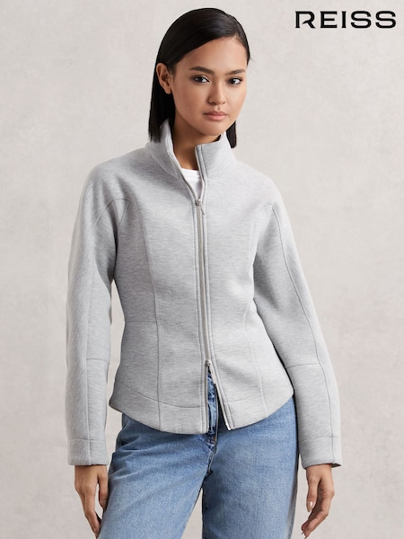 Reiss Grey Taite Funnel-Neck Zip-Through Sweatshirt (W31493) | £158