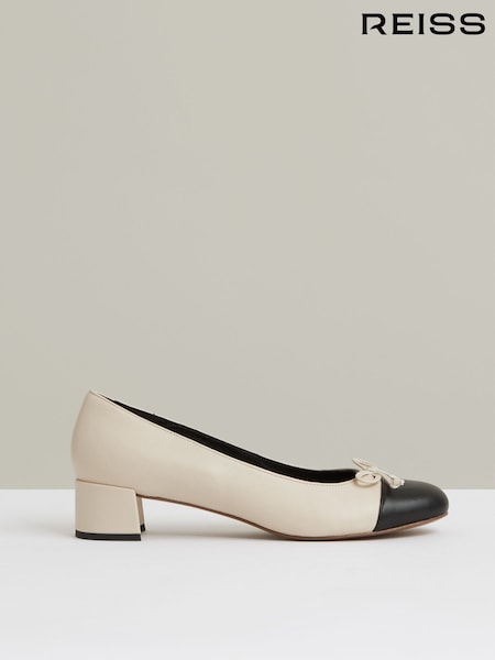 Reiss White/Black Anna Leather Block Heel Ballerina Shoes (W31587) | £170