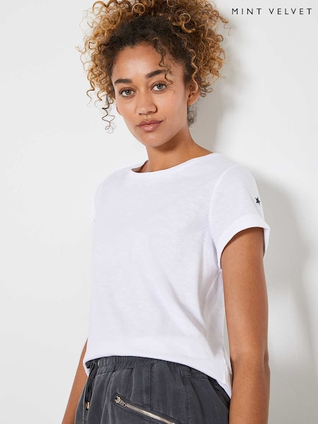 Mint Velvet White 100% Cotton Star T-Shirt (W31671) | £29