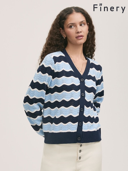 Finery Blue Kate Striped Long Sleeve Cardigan (W31685) | £49