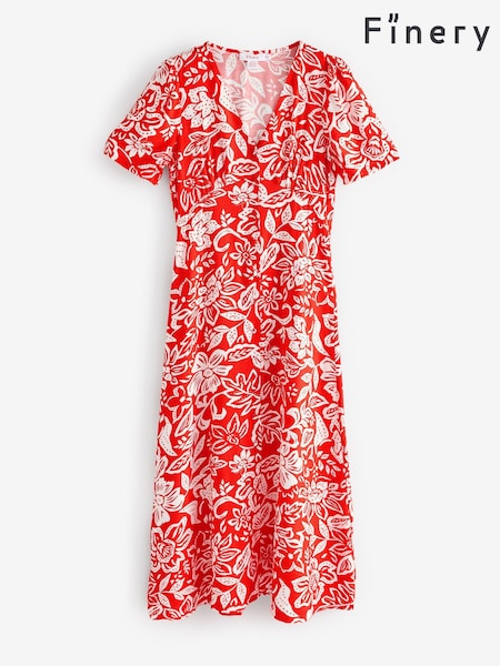Finery Red Martina Floral Print Button Through Midi Dress (W31692) | £59