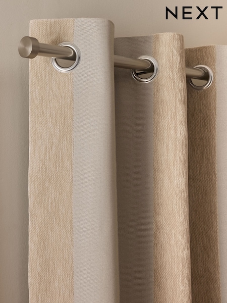 Natural Chenille Stripe Eyelet Lined Curtains (W31734) | £80 - £140