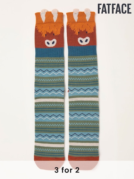 Teal Blue Highland Cow Socks (W31758) | £7.50