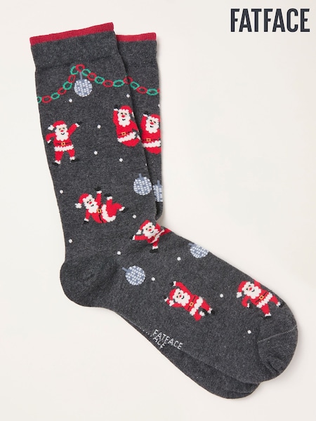 FatFace Charcoal Grey Disco Santa Socks (W31764) | £7.50