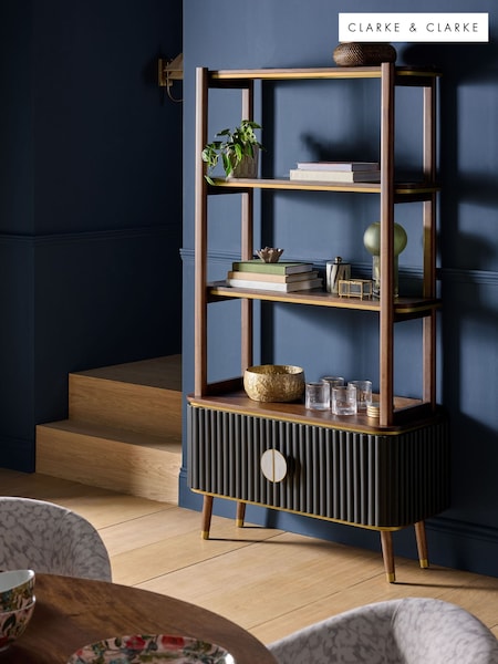 Clarke and Clarke Ribbed Black Mango Wood Calisto Shelving Unit (W31819) | £849