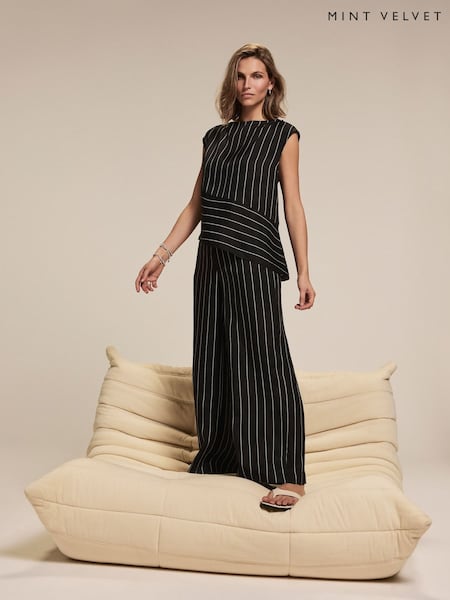 Mint Velvet Black Striped Wide Trousers (W31848) | £110