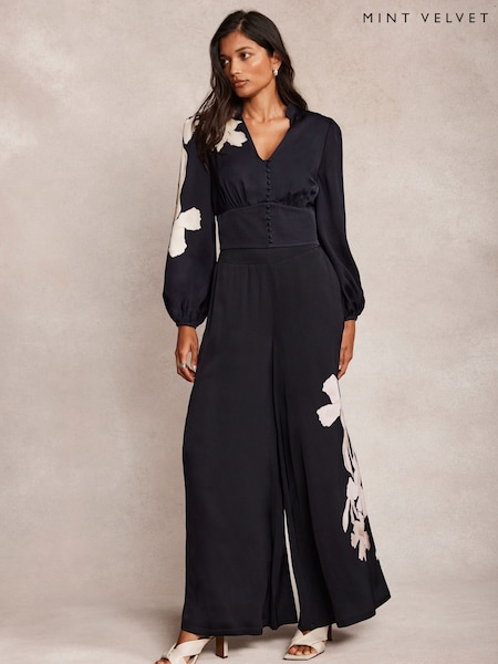 Mint Velvet Blue Floral Print Wide Trousers (W31854) | £130