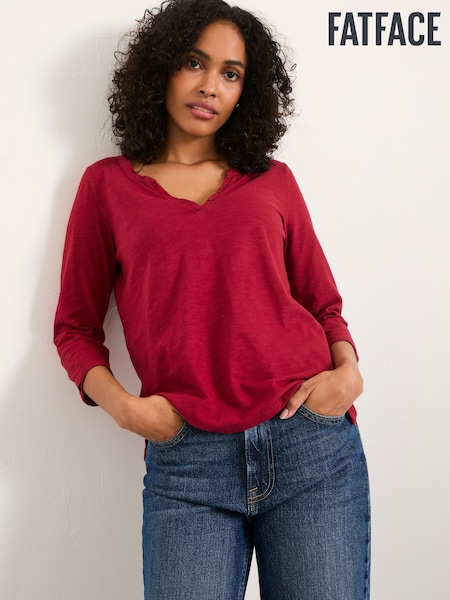 FatFace Aster Red 3/4 Sleeve T Shirt (W31889) | £29.50